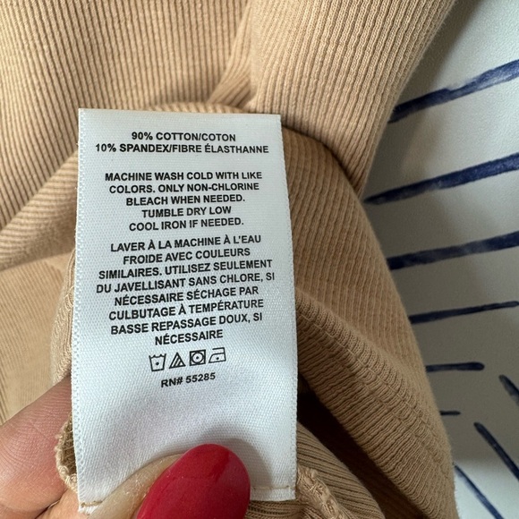 Express Ruffle Short Sleeve Fine Rib Tee Blouse Tan Camel - Small - Picture 6 of 6